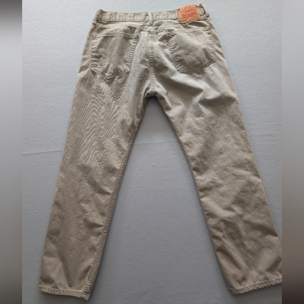 Levis Mens 505 Regular Fit Straight Leg Jeans Beige Khaki 36x32 Workwear Casual image 2